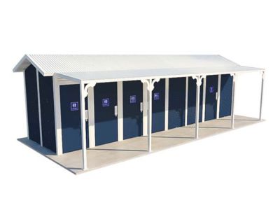 Burton 7 Standard Toilet Building with Deep Ocean and Surfmist colour scheme